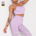 New High Quality Women Yoga Suit Straight Neck Ribbed Knit Set Crop Workout Outfit Stretchy Casual Sport Wear